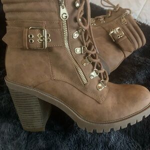 Elegant Tan Lace-Up Boots with Gold Accents